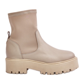 Zazoo 2947 Stivali Slip-On da Donna In Pelle Naturale, Beige