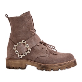 Zazoo 2951 Stivaletti In Pelle Scamosciata Con Fibbia Decorativa, Beige Scuro