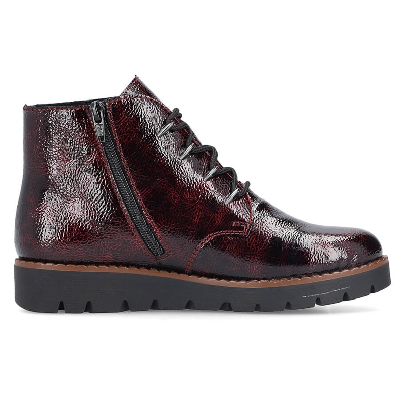 Stivaletti da donna in vernice bordeaux Rieker 44902-35 rosso