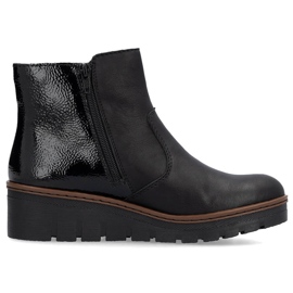 Comodi stivaletti da donna in vernice nera Rieker X9150-00 nero