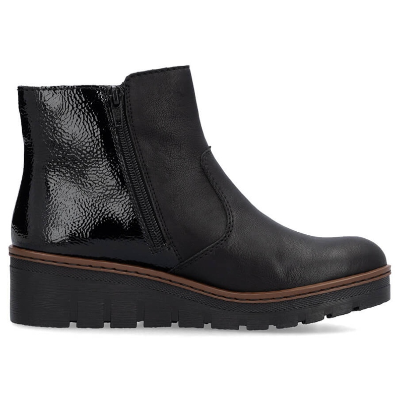 Comodi stivaletti da donna in vernice nera Rieker X9150-00 nero