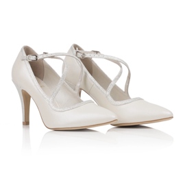 BUTDAM Scarpe da sposa, tacco alto da ballo con cinturini incrociati, perla ecrù beige