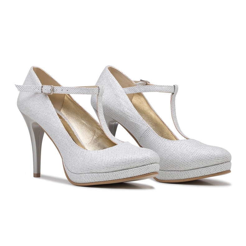 BUTDAM Mariola Comode scarpe da sposa con plateau e cinturini argento d'argento