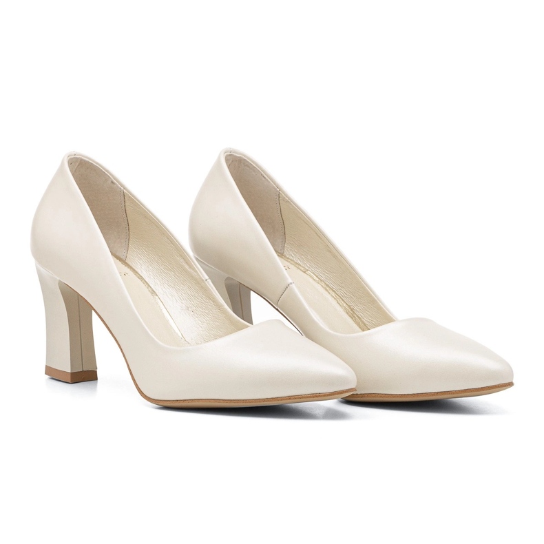 BUTDAM Décolleté in pelle con tacco ecru alla moda Alicja beige