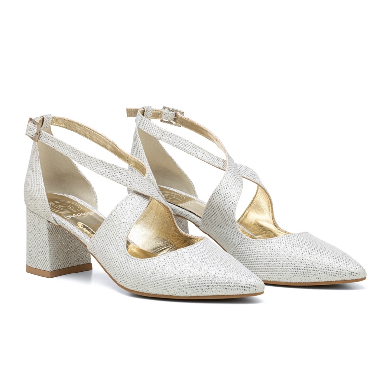 BUTDAM Scarpe da sposa tacco basso con cinturini Alba in glitter argento d'argento