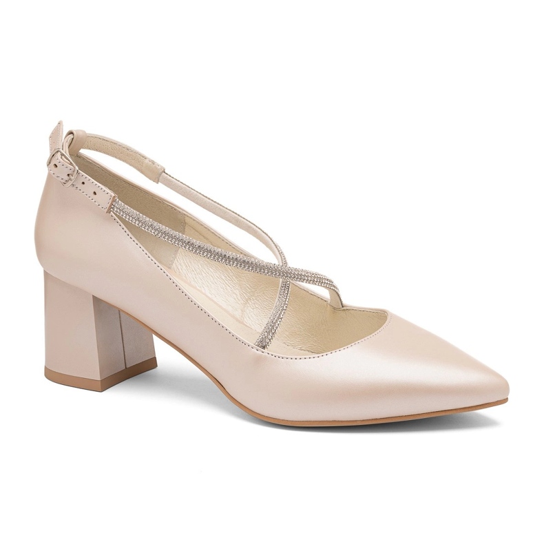 Décolleté basse con cinturini incrociati decorativi, beige BUTDAM