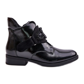 Stivali da donna in vernice con decorazione, isolati S.Barski HY42-021 Nero