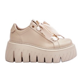 Sneakers Da Donna Su Suola Massiccia Con Decorazione Oro CheBello 4530 Beige