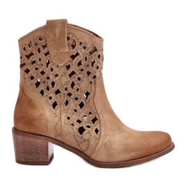 Stivali Tacco Alto da Donna Con Motivo Traforato Lewski 3394/2 Beige