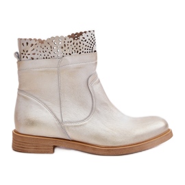 Stivaletti Bassi da Donna con Tacco Piatto in Pelle Lewski 3624 Oro Spazzolato d'oro