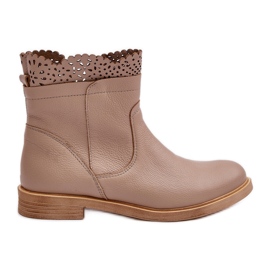 Stivali Bassi in Pelle con Tacco Piatto da Donna Lewski 3624 Beige