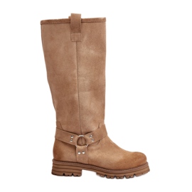 Stivali sopra il ginocchio da donna in pelle scamosciata Lewski 3615 Beige