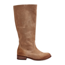 Lewski Stivali a metà polpaccio da donna in pelle scamosciata con cerniera sinistra 3616 Beige