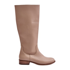 Lewski Stivali a metà polpaccio da donna in pelle con cerniera sinistra 3616 Beige