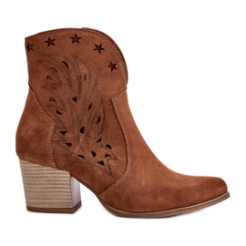 Stivali da cowboy in pelle scamosciata traforata con tacco alto Lewski 3613 Marrone