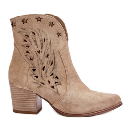 Stivali da cowboy in pelle scamosciata traforata con tacco alto Lewski 3613 Beige