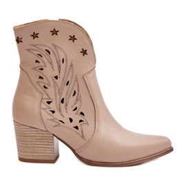 Stivali Da Cowboy In Pelle Traforata Con Tacco Alto Lewski 3613 Beige