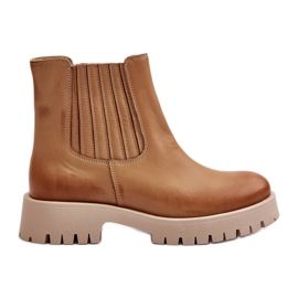 Stivali Slip-On Da Donna Con Tacco Piatto In Pelle Lewski 3611 Marrone