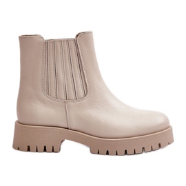 Stivali bassi slip-on in pelle da donna Lewski 3611 Beige chiaro