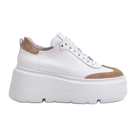 Sneakers In Pelle Su Una Piattaforma Massiccia Lewski 3635/X Bianco-Beige