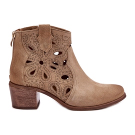 Stivaletti in pelle scamosciata traforati Scarpe Lewski 3170/2 Beige