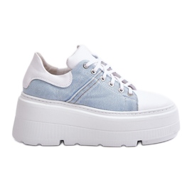 Scarpe da ginnastica in pelle su un'enorme piattaforma Jeans Lewski 3586 Bianco blu