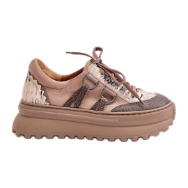 Sneakers in pelle da donna sulla piattaforma Maciejka 06562-10 Beige scuro