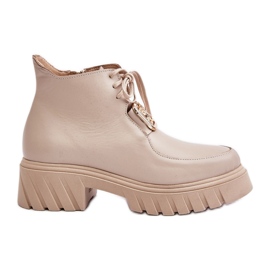Zazoo 2952 Stivaletto In Pelle Beige Con Decorazione Oro