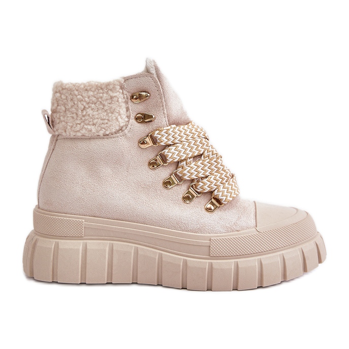 Stivali Trapper isolati da donna sulla piattaforma, Alcyhen beige