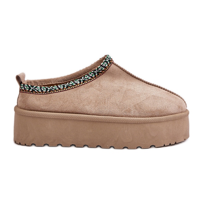 Pantofole Da Donna Con Plateau Con Ricamo, Beige Neroma