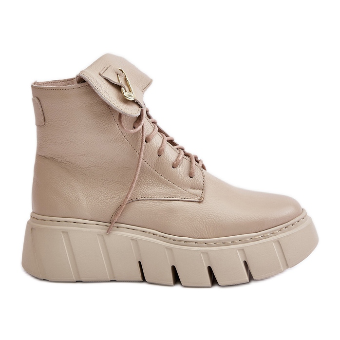 Zazoo 60511 Stivali in pelle da donna sulla calda piattaforma beige