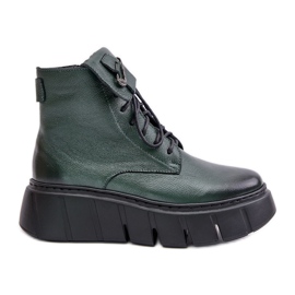 Zazoo 60511 Stivali in pelle da donna sulla piattaforma riscaldata, verde scuro