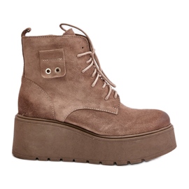 Zazoo 60499 Stivali Da Donna In Camoscio Con Plateau E Zeppe Beige Caldo