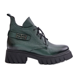 Zazoo 60483 Stivali bassi in pelle da donna riscaldati verde scuro