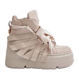 Sneakers da donna in pelle su una piattaforma massiccia CheBello 4561 Beige