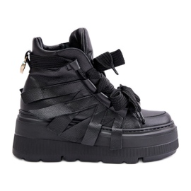 Sneakers da donna in pelle su una piattaforma massiccia CheBello 4561 Nero