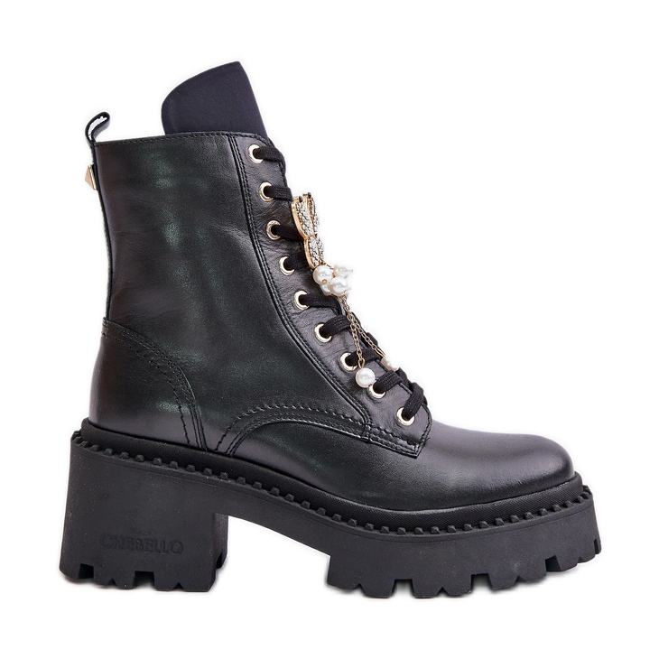 Stivali Worker da Donna in Pelle Con Farfalla Neri CheBello 4590 nero