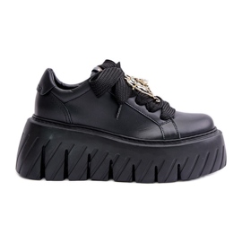 Sneakers Da Donna Su Suola Massiccia Con Decorazione Oro CheBello 4530 Nero