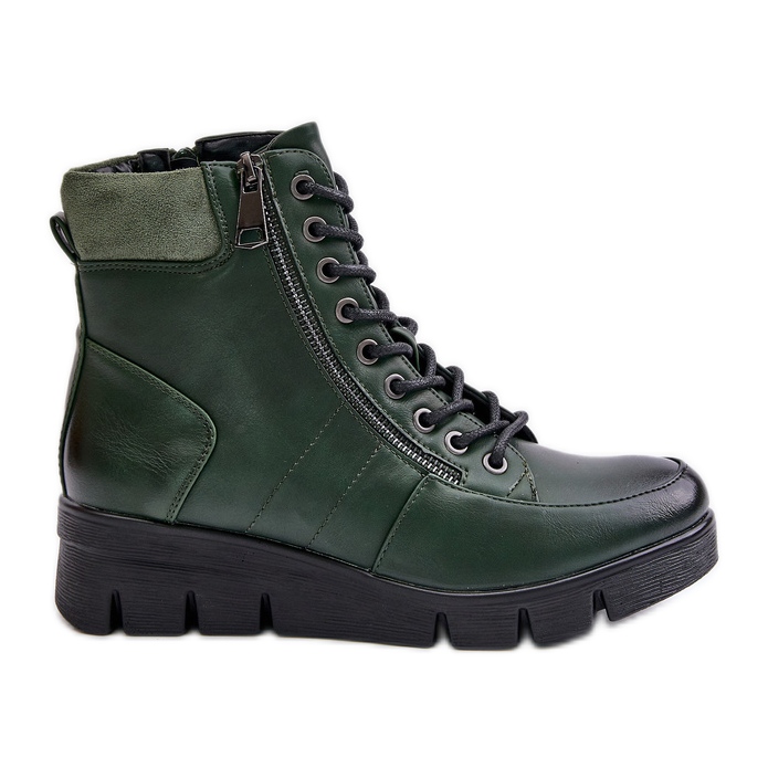 Stivaletti da donna leggeri e isolanti con plateau e zeppa, verde scuro, Savindria