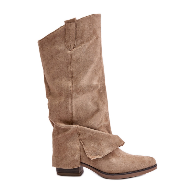 Stivali da donna beige con tacco basso con gamba risvoltata Stinova