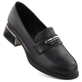 Scarpe da donna in pelle con tacco decorativo, nere Vinceza 77102 nero