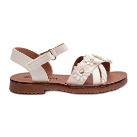 Sandali delle ragazze fissate con velcro con fiori bianchi bianca