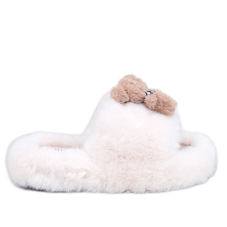 Bando Pantofole in pelliccia beige con orsetto
