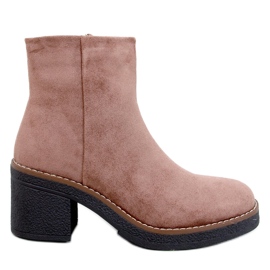 Stivaletti Eliza Khaki in pelle scamosciata con tacco largo beige