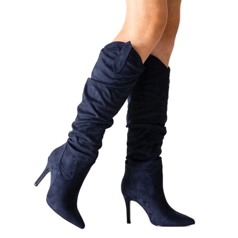 Stivali a stiletto Aine blu navy con volant