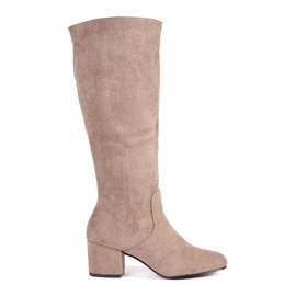 Stivali da donna con tacco in camoscio beige