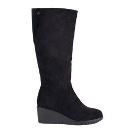 Stivali con zeppa da donna in camoscio nero