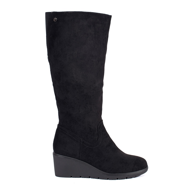 Stivali con zeppa da donna in camoscio nero