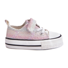 Sneakers da bambino in velcro con paillettes Caloma rosa/multicolor