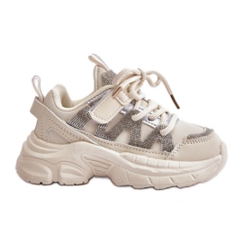 Sneakers da bambino con strass, Rianalla Beige